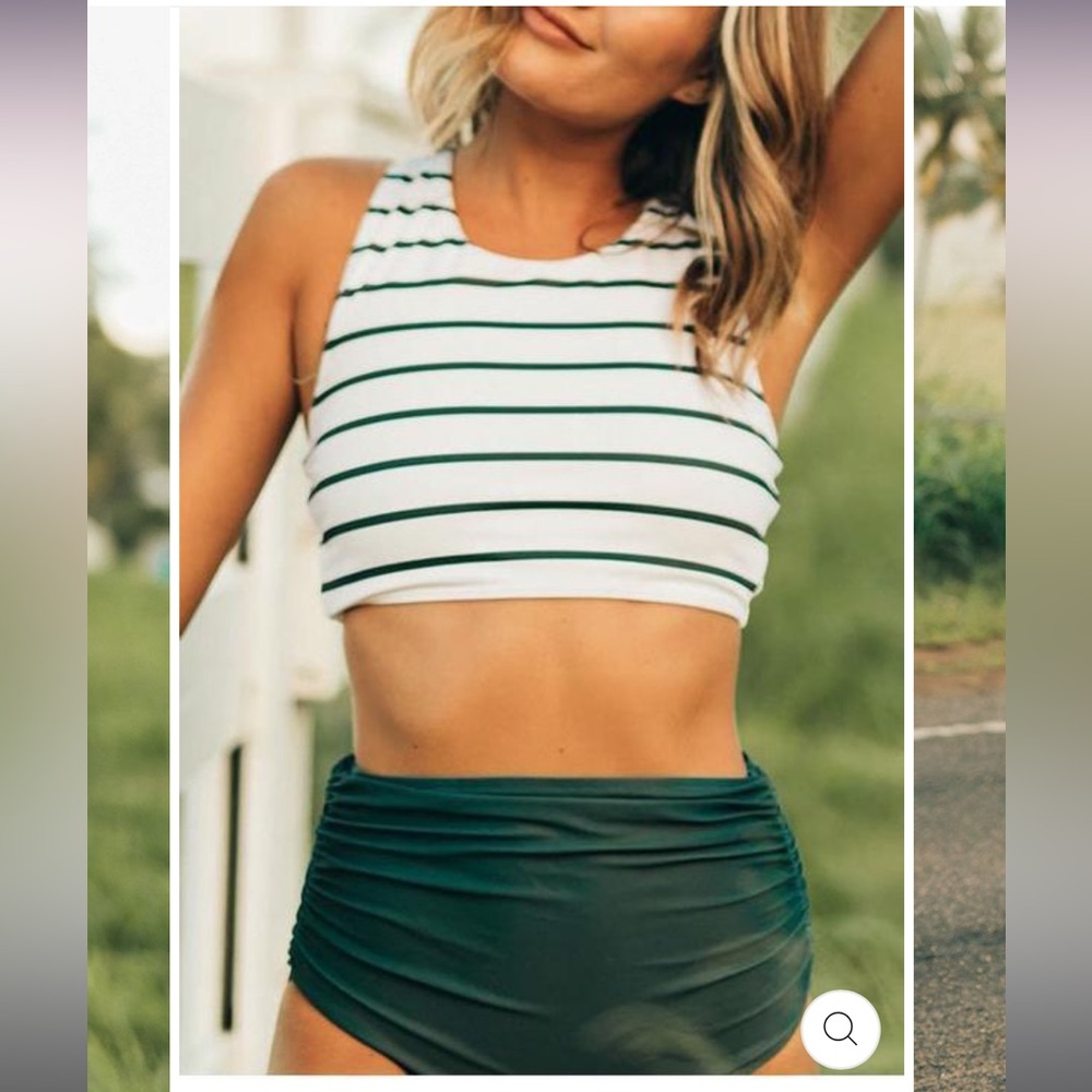 High waist green two piece swimsuit size small